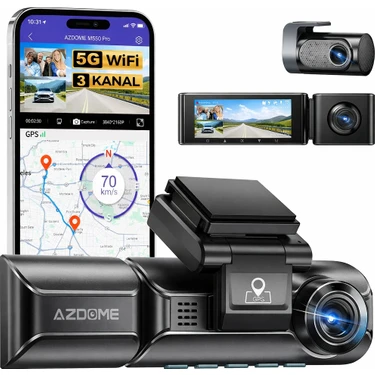 Azdome M550 Pro 3 Kameralı 150 ° Görüş Açışı 4K Ultra Hd Gece Görüşlü Wifi Araç Içi