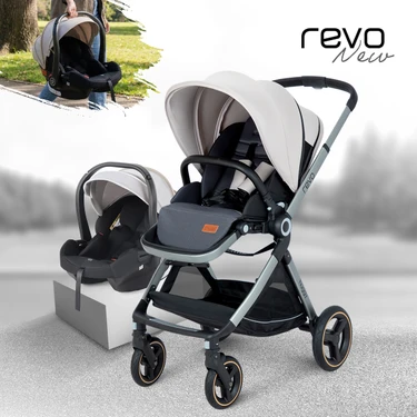 Huggy Revo 5 In 1 Seyahat Sistem Bebek Arabası Katlanabilir 22 kg Taşıma Kapasitesi Bej