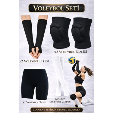 444 Marka Voleybol Dizliği + Voleybol Taytı + Voleybol Elliği + Voleybol Çorabı 7 Parça Voleybol