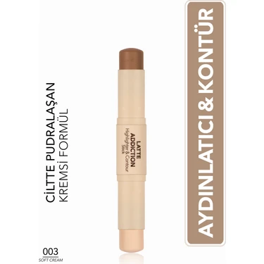 Flormar Latte Kremsi Yapılı Uzun Süre Kalıcı Çift Taraflı Aydınlatıcı & Kontür Stick - 003 Soft