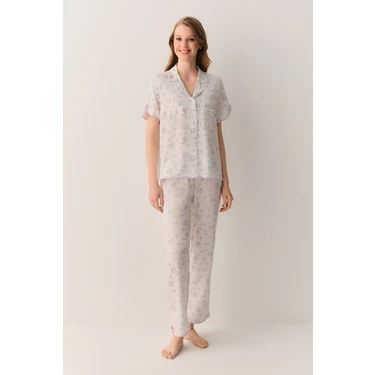 Suwen Butterfly Pamuklu Gömlek Yaka Pijama