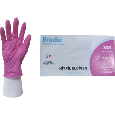 BROCHE PUDRASIZ NİTRİL ELDİVEN XS BEDEN PEMBE 100'LÜ