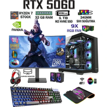 Teknocity Tcx1 Ryzen 7 5700X 32GB 1tb M.2 SSD RTX5060 27" 280HZ Sıvı Soğutmalı Oyuncu Bilgisayarı