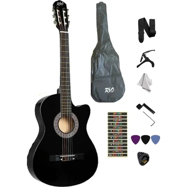 Müzikhane 4/4 Kesik Kasa Siyah Gitar - Kılıf - Metot -