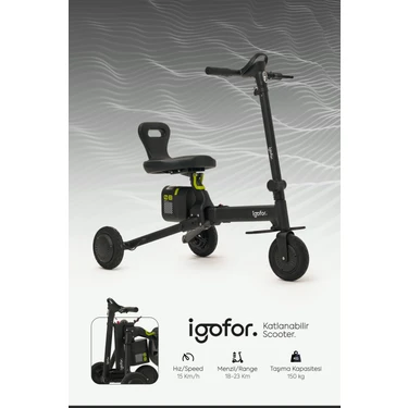 Igofor 3 Tekerlekli Katlanabilir Elektrikli Oturulabilir Scooter – Hafif, Taşınabilir, Uzun