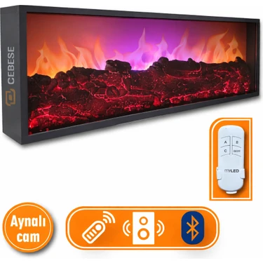 Elektrikli Şömine 100 x 31.5  cm  Bluetooth Ses Sistemli Uzaktan