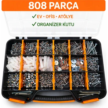 Civtex 808 Parça Vida Dübel Somun Pul Seti Organizer Kutulu 23 Çeşit Profesyonel Montaj
