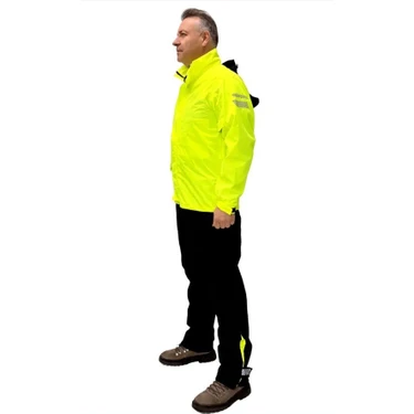 Caretech Ct-Neonpro  Motosiklet Yağmurluk Astarlı Kapüşonlu Reflektörlü Çantalı Su Rüzgar Geçirmez