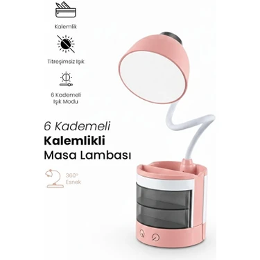 Kensa 8W LED Göz Koruma Masa Lambası – Telefon Tutuculu, Kalemlikli, Çok Fonksiyonlu LED Çalışma