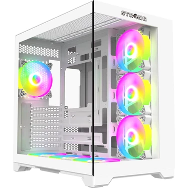 Strong Syrax 7x 120 mm Fanlı Rgb LED Buton Kontrol Atx Akvaryum Beyaz Gaming Bilgisayar Kasası