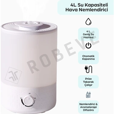 Robeve Rbh-02 Ultrasonik Hava Nemlendirici Aroma Difüzörü 4 Litre Buhar Makinesi 4l Nemlendirici -