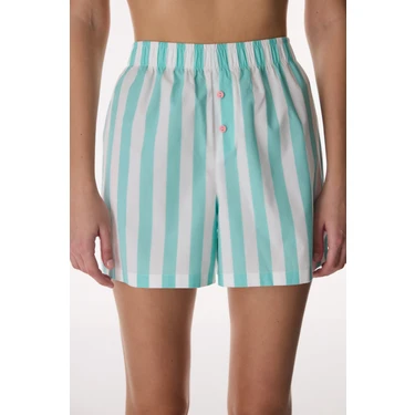 Penti Mint Yeşili Hailey Pamuklu Çizgili Şort Pijama