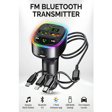 Kensa Bluetooth Fm Transmitter – 3 USB Portlu Süper Hızlı Araç Şarj