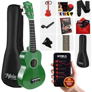 Midex UKX-901GR Yeşil Soprano Ukulele (Askı Çanta Metod