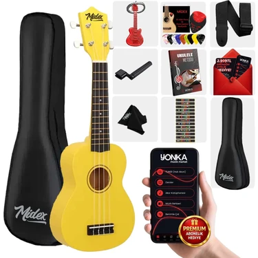 Midex UKX-901YLW Sarı Soprano Ukulele (Askı Çanta Metod