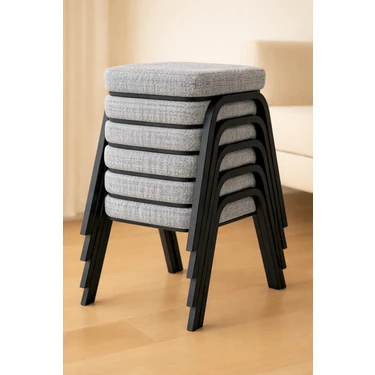Ecowood Metal Tabure Seti 6 Parça Modern Tasarım İstiflenebilir Dayanıklı Metal