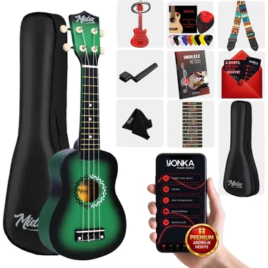 Midex UKX-500GR Sunburs Efektli Maun Soprano Ukulele Full
