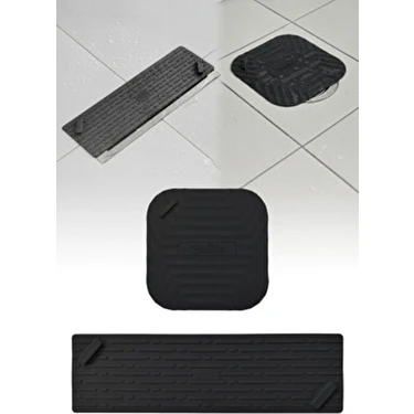 Omilife Siyah Uzun ve Siyah Kare Silikon Gider Kapağı 2'li Set  Koku Önleyici Banyo Mutfak Gider