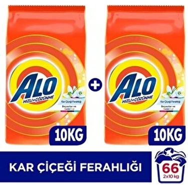 Alo 10 kg Kar Çiçeği Ferahlğı Beyazlar ve Renkliler Hızlı Çözülme Toz Deterjan x 2