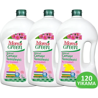 3'lü Set Mom's Green Bitkisel Çamaşır Temizleyici -Kır Çiçekleri 120 Yıkama (1500ML x 3 Adet)