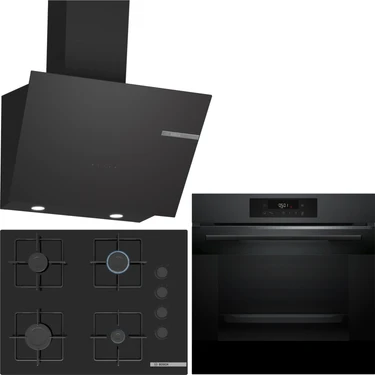 Bosch Siyah 3 Lü Ankastre Set 382 ( HJG852YT0T - POP7C6P30O - DWK66PJ60T  ) 67CM Ocak - 3D Fry Hava