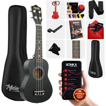 Midex UKX-233BK Siyah Concert Ukulele 23" Boyutlu Gül Ağacı Klavye ile Akustik