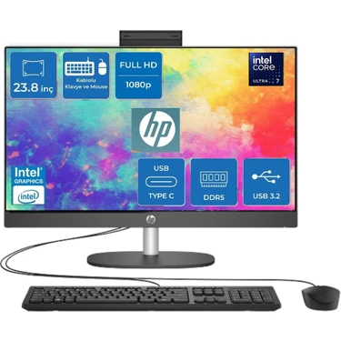 Hp Proone 240 G10 Intel® Core™ Ultra 7 155U 16GB Ddr5 512GB SSD 23.8" Fhd IPS WIN11PRO Siyah All In