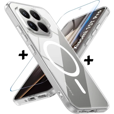 M.TK Moveteck Xiaomi Mi 15T Pro Kılıf Şeffaf Magsafe Renksiz Kenarlı Kamera Korumalı Kapak + 9h