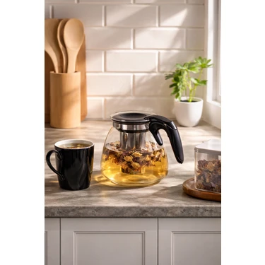 Porsima 5415 Isıya Dayanıklı 900 ml Süzgeçli Cam Demlik Çay-Bitki Çayı
