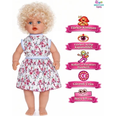 Brother Toys Büyük Boy Türkçe Konuşan Defne Bebek Et Bebek Gövde ve Bacaklar Sert Plastik 60