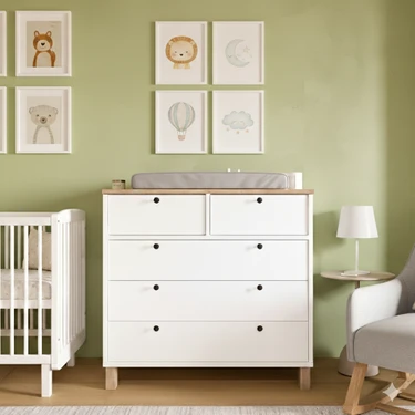 Robin Home Merlin Bebek Odası Çocuk Odası Şifonyer 5 Çekmece Ahşap Ayaklı