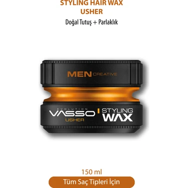 Vasso 24 Saat Tüm Saç Tipleri Için Parlaklık Ve Güçlü Tutuş Kazandıran Wax - Usher Pro Aqua 150 ml