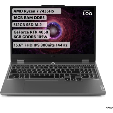 Lenovo LOQ AMD Ryzen 7 7435HS 16GB 512GB SSD RTX4050 Freedos 15.6" Taşınabilir Bilgisayar