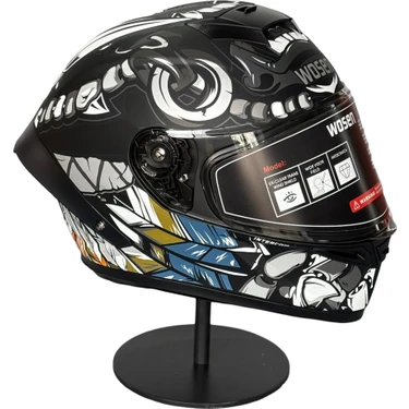 Wosen WS-602 Güneş Gözlüklü Full Face Kask (Şeffaf Vizörlü) Matt Black W5