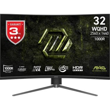 MSI 31.5 MAG 325CQPF E18 2560x1440 (WQHD) 16:09 CURVE 1000R RAPID VA 180HZ 0.5MS (Min.)