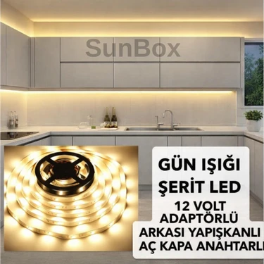 SUNBOX Şerit led Mutfak Dolabı Tezgah Üstü TV arkası Tam Set Adaptörlü Butonlu 5 Metre