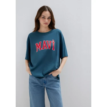 Mavi Mavi Logo Baskılı Mavi Tişört