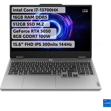 Lenovo LOQ Intel Core i7 13700HX 16GB 512GB SSD RTX5050 Freedos 15.6" Taşınabilir Bilgisayar