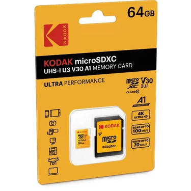 Kodak 64GB Uhs-I U3/V30/A1 Yellow Micro Sd +