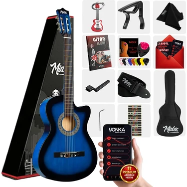 Midex CG-395BL Mavi Renk Kesik Klasik Gitar 4/4 Yetişkin Boy Sap Ayarlı Full