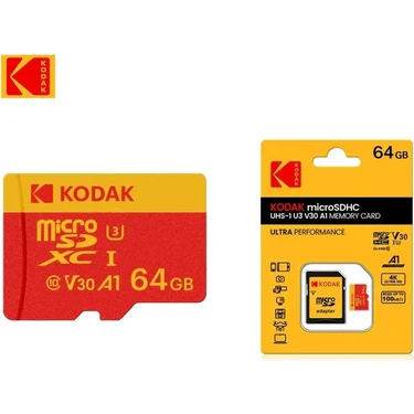 Kodak 64GB Uhs-I U3/V30/A1 Red Micro Sd Hafıza Kartı +