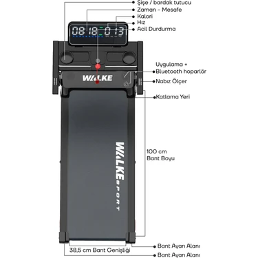 Walke Premium Kompakt Koşu Bandı 2,5 hp Motor Gücü ile 0-10 km/s Hız Özellikleri ve Eğim