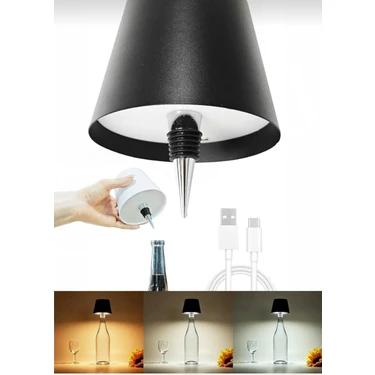 Evinizin Vitrini Dokunmatik 3 Renk USB Şarjlı Şişe Üstü LED Gece Lambası Masa Lambası
