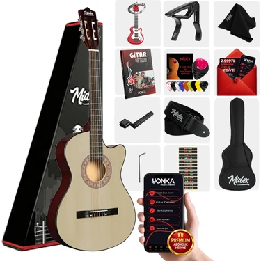 Midex CG-395NT Natural Renk Kesik Klasik Gitar 4/4 Yetişkin Boy Sap Ayarlı Full