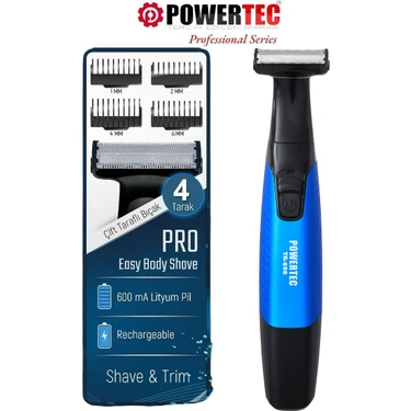 Powertec TR-650 (TAHRİŞ KARŞITI) Şarjlı Epilasyon Öncesi Hassas Vücut Tıraş Makinesi Çift Bıçak 2