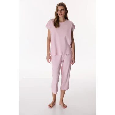 Penti Pembe Chloe Pink Kapri Pijama Takımı Kız Çocuk İçin Yumuşak Pamuklu Dokuma