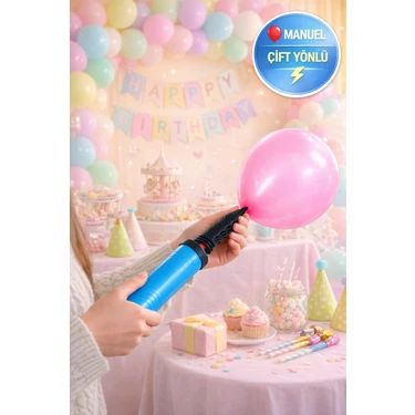 Toyfest Portatif Manuel Balon Pompası Çift Yönlü El Tipi Balon Şişirme Aparatı