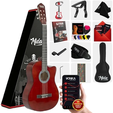 Midex CG-395BR Kahve Renk Kesik Klasik Gitar 4/4 Yetişkin Boy Sap Ayarlı Full