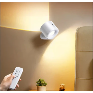 Hevolt Kablosuz Şarjlı LED Duvar Aplik 3 Renk Işıklı Çift LED 360 Dönen Yatak Odası Çalışma Odası