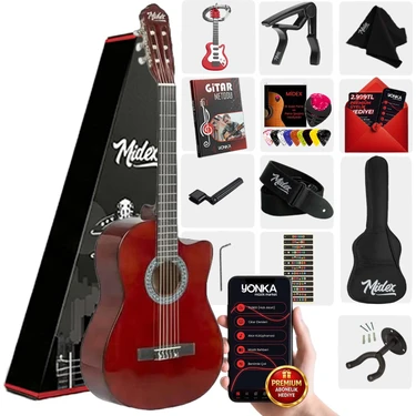Midex CG-390BR-XBAG Klasik Gitar 4/4 Sap Ayarlı Kesik Kasa (Çanta Tuner Askı Capo Metod